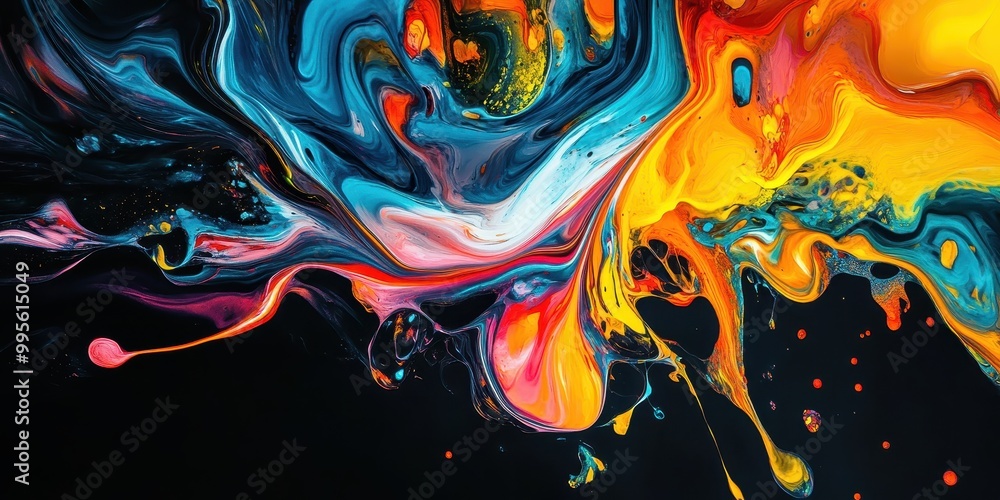 Poster a vibrant abstract artwork featuring swirling colors and dynamic patterns.
