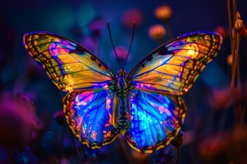 Beautiful glowing multicolored butterfly
