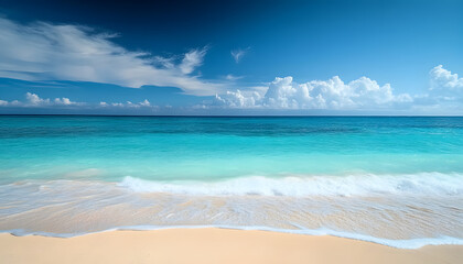 Fototapeta premium tropical beach bliss serene scene of light surf blue sky and turquoise ocean for relaxation and rest