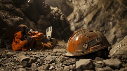 Detailed closeup of cave diving gear techniques in an underwater cave setting