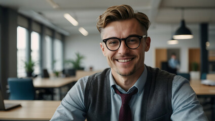 Fototapeta premium Confident Young Businessman in Modern Office 