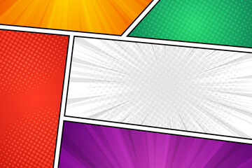Blank comic page pop art colorful background cartoon style