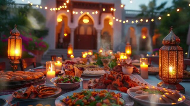 A Table Setting with Moroccan Lanterns and Food for a Festive Occasion