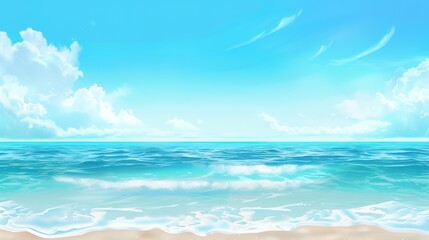 Obraz premium A beautiful scene of the blue ocean against the blue sky background. The ocean stretches out as far as the eye can see, with its surface glistening in the sunlight