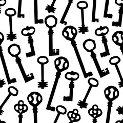 Seamless pattern of vintage keys on a white background