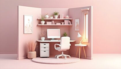 3D Pink office and work station room