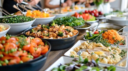 Obraz premium Delicious Buffet Table with Variety of Food Dishes