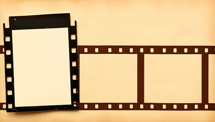 Fototapeta premium Vintage film strip frame with empty space, old paper paper texture background.