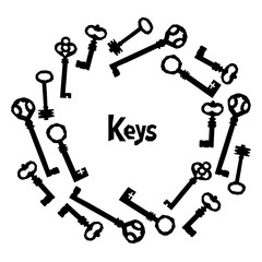 Postcard with a set of vintage keys on a white background