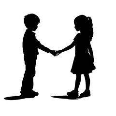 children holding hands - silhouette vector illustration transparent background