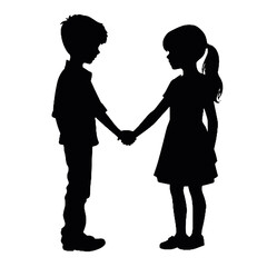 children holding hands - silhouette vector illustration transparent background