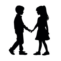 children holding hands - silhouette vector illustration transparent background