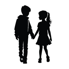 children holding hands - silhouette vector illustration transparent background