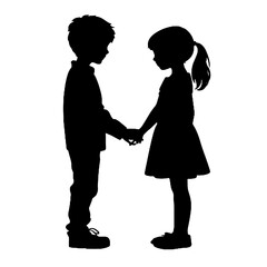 children holding hands - silhouette vector illustration transparent background