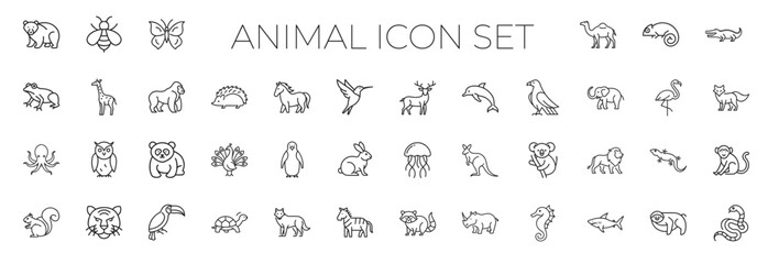 animals world line art icons, simple minimal set