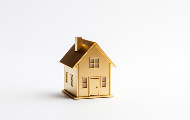 This charming golden house with a lovely chimney stands out against a serene white background, highlighting its beauty. Its whimsical charm is warm and inviting