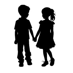 children holding hands - silhouette vector illustration transparent background