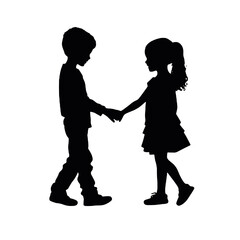 Boy and Girl Holding Hands silhouette vector illustration transparent background