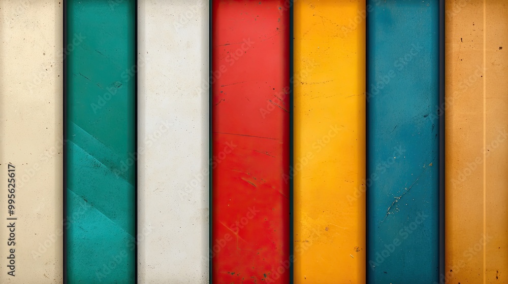 Poster a vibrant, textured background featuring vertical stripes in various colors, adding a retro and mode