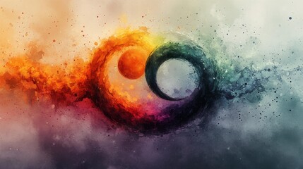 Abstract Ying-Yang Inspired Colorful Energy Swirl Generative AI