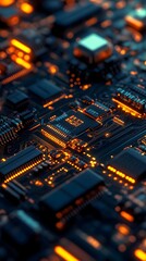 Fototapeta premium A digital circuit board with glowing nodes and pathways, representing the advanced technology of artificial intelligence