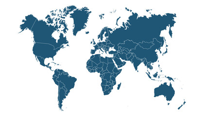 World map. Blue modern vector map. Silhouette map.