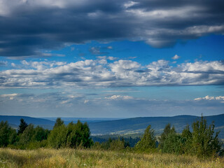 The landscape of Carpathian Mountains in the cloudy weather. Perfect weather condition in the summer season