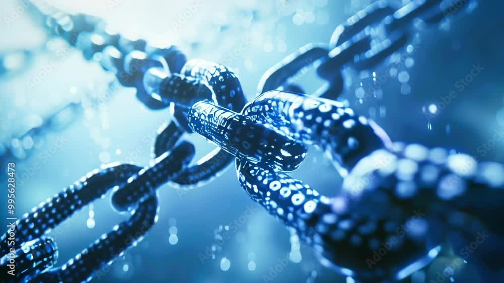 Poster digital blue chain with binary code on a dark background