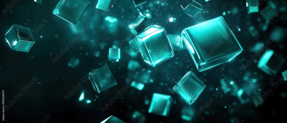 Aufkleber abstract digital background with floating translucent cubes in shades of teal, creating a mesmerizin