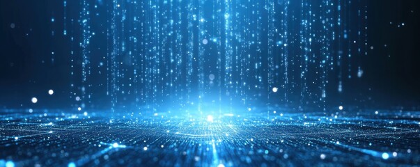 Fototapeta premium Blue background with glowing light lines and digital futuristic abstract technology pattern