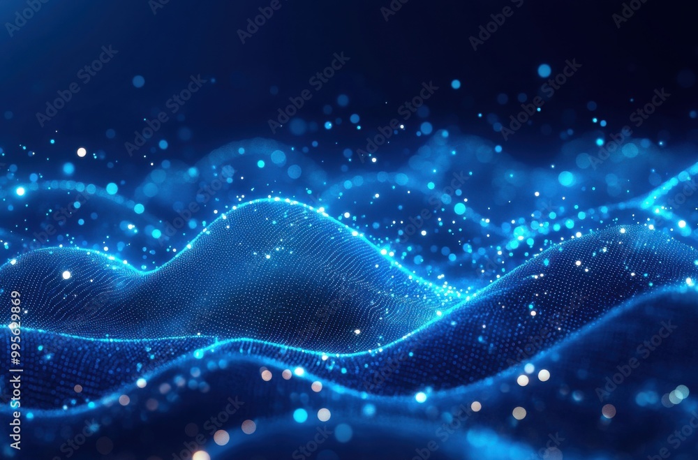 Aufkleber abstract digital landscape with glowing blue lines and dots on a dark background, representing techn