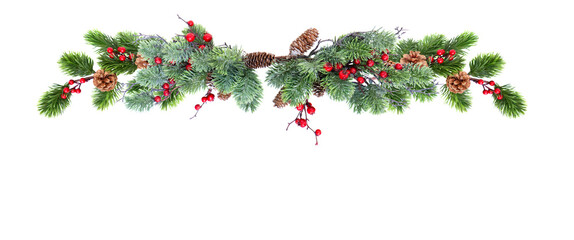 Christmas banner with evergreen tree and red berries  © neirfy