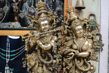 Bronze figures of the Indian god Krishna and Radha.