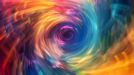 Abstract swirling pattern of colorful lights and dark center.