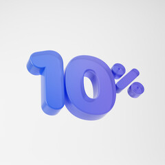 Transparent purple ten percent or 10 % isolated over white background. 3D rendering.