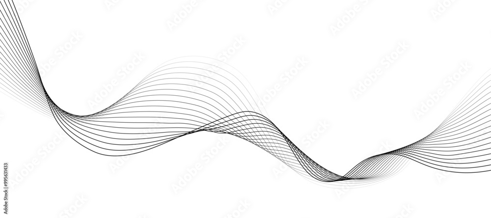 Leinwandbilder Abstract vector background with black wavy lines flowing smooth curve halftone gradient on transparent background. Editable stroke vector.