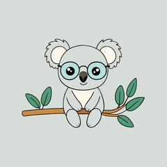 koala with glasses on a eucalyptus branch