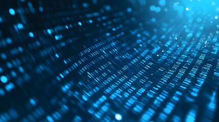 Obraz premium Digital background featuring blue glowing binary code, representing data technology and cybersecurity in a black space