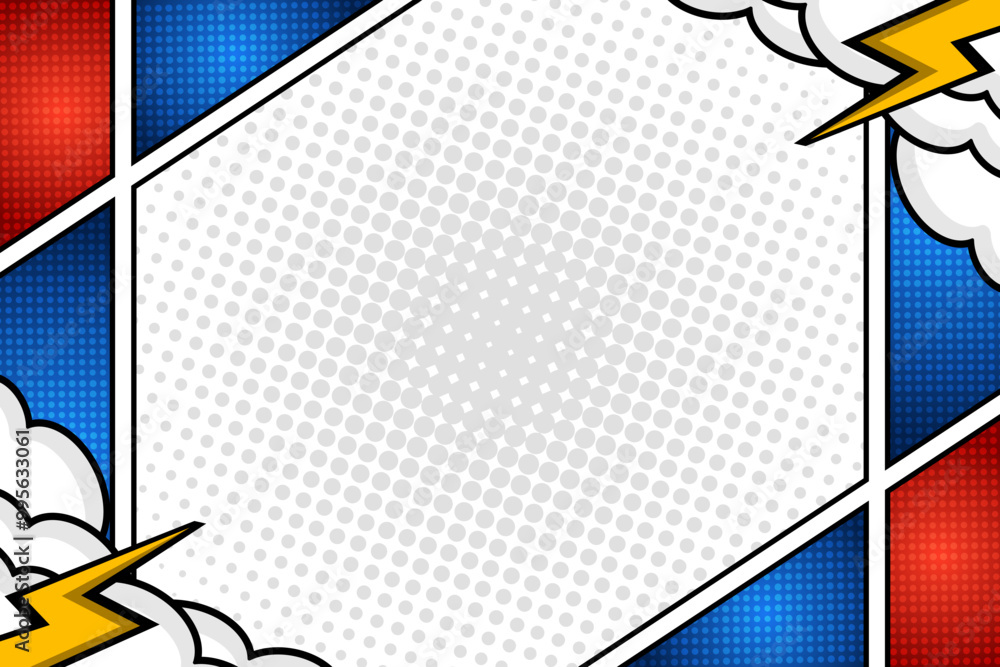 Sticker Abstract halftone comic cartoon frame page background with cloud