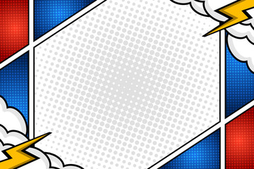 Abstract halftone comic cartoon frame page background with cloud