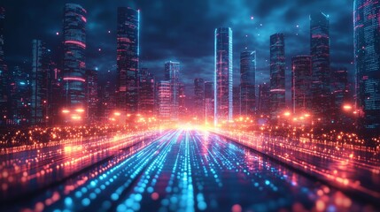 Futuristic Cyberpunk Cityscape with Neon Lights Generative AI