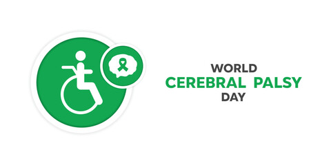 World Cerebral Palsy Day. People, brain and ribbon. Great for cards, banners, posters, social media and more. White background.
