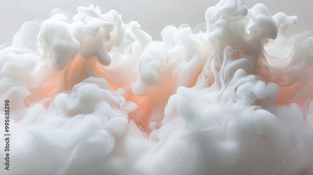 Poster soft white clouds merge with vibrant orange swirls, creating an ethereal and abstract visual experie