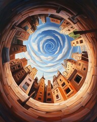 Naklejka premium Graffiti Urban Expressionism Spherical Perspective