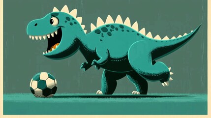 Obraz premium Playful Dinosaur with Soccer Ball