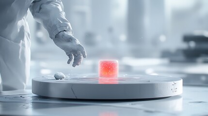 An avant-garde research lab with shifting holographic research tools and bioluminescent experiments, advancing knowledge