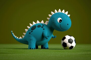 Naklejka premium Cute Cartoon Dinosaur Playing Soccer