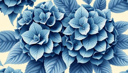 Flowing Blue Hydrangea Floral Pattern - Intricate Vintage Botanical Illustration Design