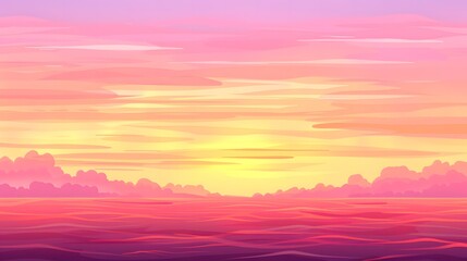 Obraz premium A vibrant sunset over a calm sea, the sky filled with warm colors of pink, orange, and yellow.