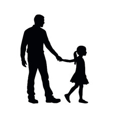 father holding hands with little girl - silhouette vector illustration transparent background